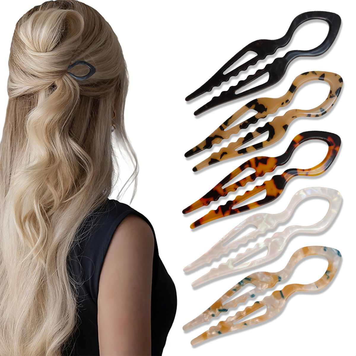 Women Accessories Trending - กิ๊บติดผมรูปตัวยู ลายกระดองเต่า อะคริลิก กันลื่น สำหรับผู้หญิง หวีติดผมทรงบัน