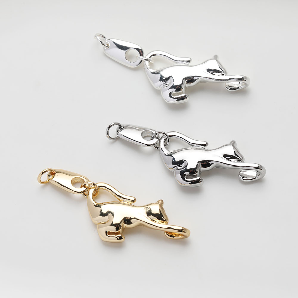 Charm Necklace Dainty - 2ชิ้น Dainty สัตว์ออกแบบแมวเชื่อมต่อสร้อยข้อมือสำหรับสร้อยคออัญมณี DIY ทำด้วยมือทองเหลือง14K ชุบทอง17*41มม