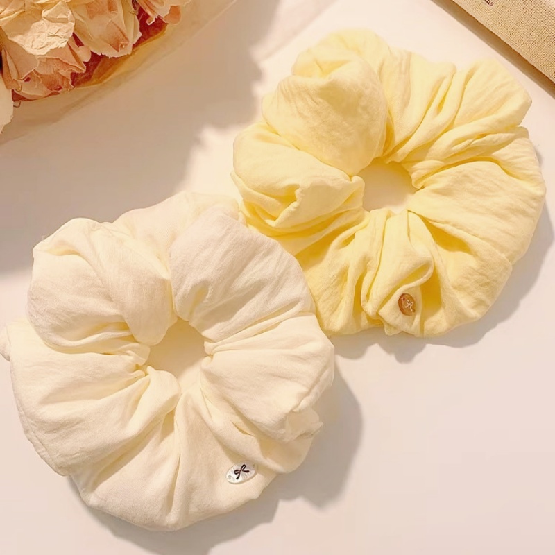 Women'S Yellow Accessories - 2 ชิ้น/เซ็ต ยางรัดผมผ้าฝ้ายแบบพัฟ สีเหลืองขาว ยางรัดผมขนาดใหญ่ นุ่ม