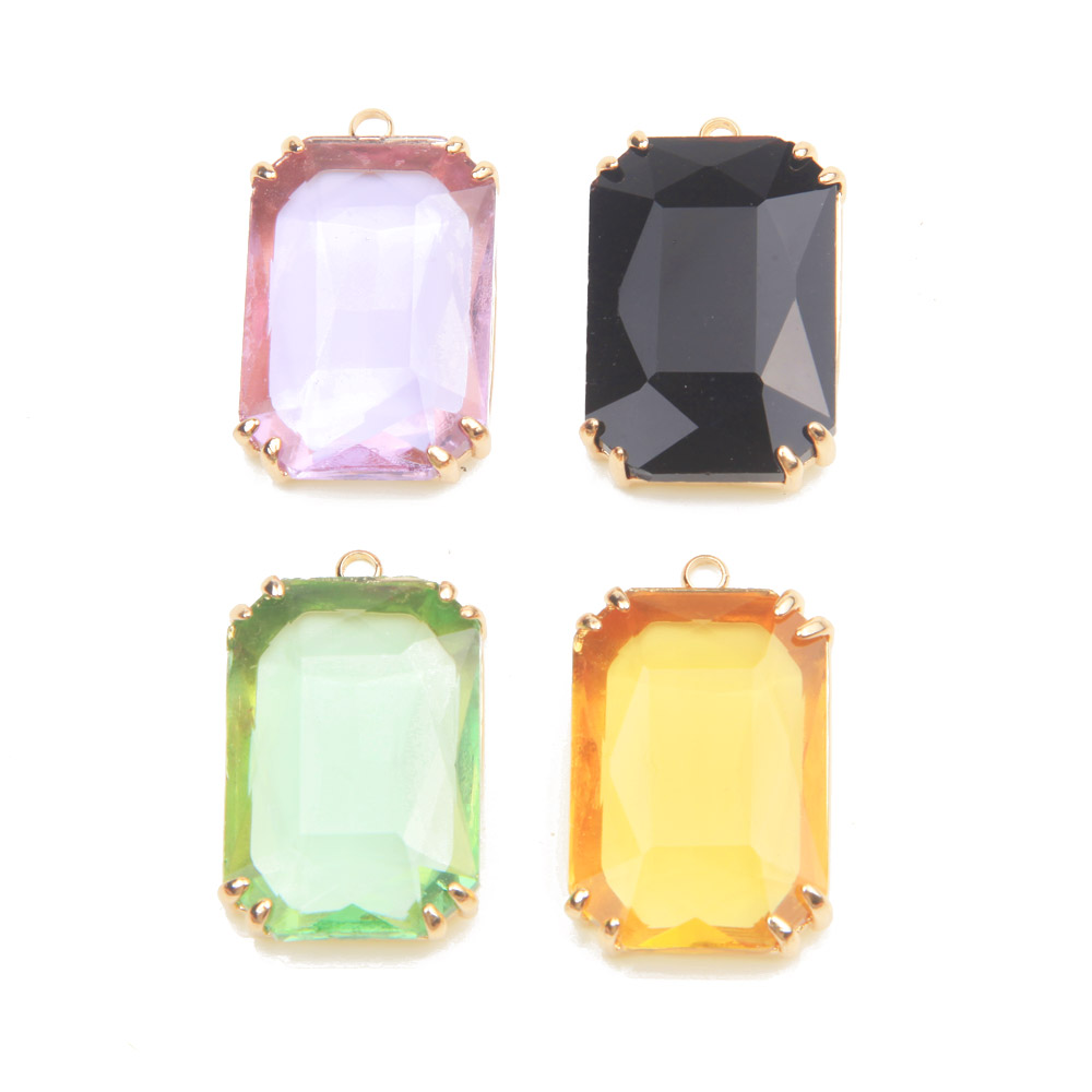 Charm Necklace Dainty - 4ชิ้นแก้วทรงสี่เหลี่ยมสวยงามสำหรับจี้สร้อยคออัญมณีงานแฮนด์เมดแบบ DIY ค้นพบทองเหลือง Components18 * 30มม.