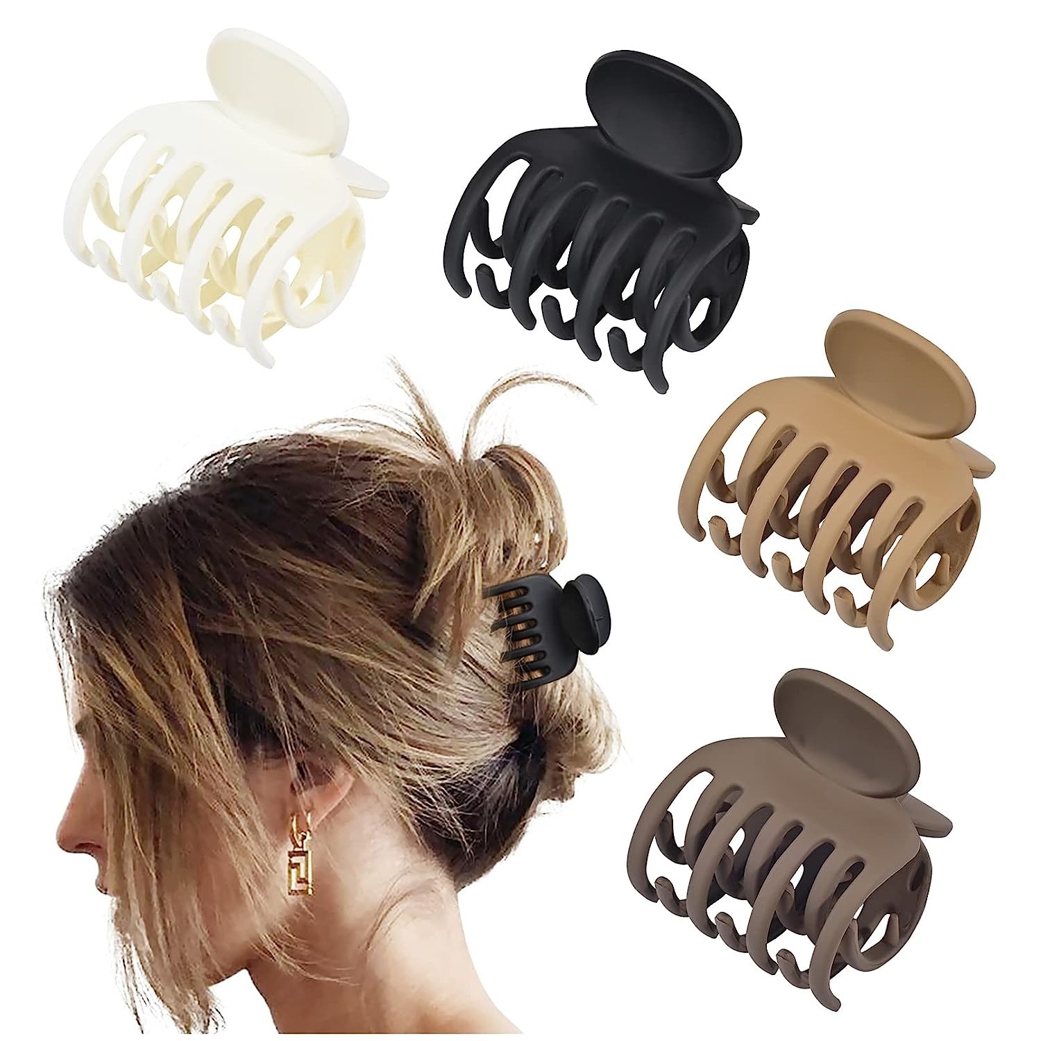 Hair Claw Clip Set - กิ๊บติดผมขนาดเล็ก 4 ชิ้นสำหรับผู้หญิง 2 แถวฟันขนาดกลางกิ๊บติดผมสาวกิ๊บติดผมสำหรับผมบางอุปกรณ์เสริมผมแฟชั่น