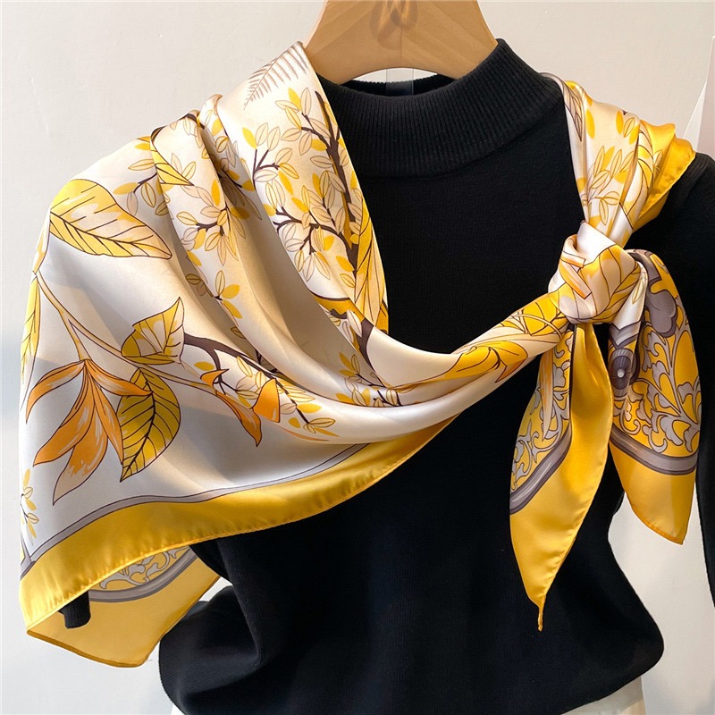 Women'S Yellow Accessories - ผ้าพันคอไหมสีเหลืองใบไม้ร่วง 70 ซม. 1 ผืน สำหรับผู้หญิง