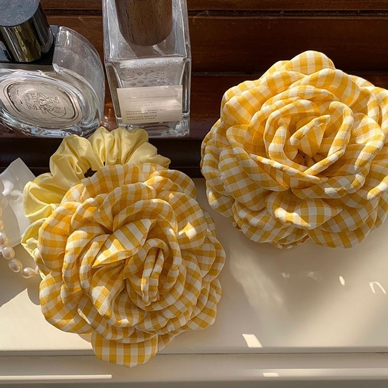 Women'S Yellow Accessories - ผู้หญิงผม Claw คลิป Checkered สีเหลือง Rose