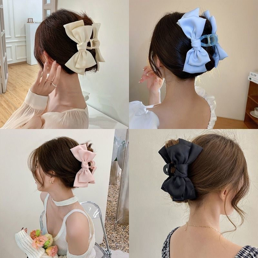 Hair Claw Clip Set - กิ๊บติดผมรูปโบว์ขนาดใหญ่ กิ๊บหนีบผมทรงกรงเล็บฉลาม กิ๊บติดผมรูปโบว์แบบเรียบ กิ๊บหนีบผมสำหรับรวบผมหางม้า เครื่องประดับผมสำหรับผู้หญิง ที่คาดผม