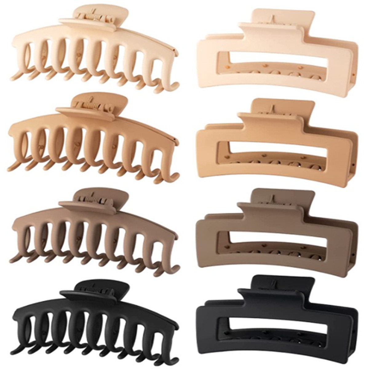 Hair Claw Clip Set - กิ๊บติดผมสีดำสำหรับผู้หญิง - แพ็ค 8 ชิ้น กิ๊บหนีบผมทรงกล้วยขนาดใหญ่