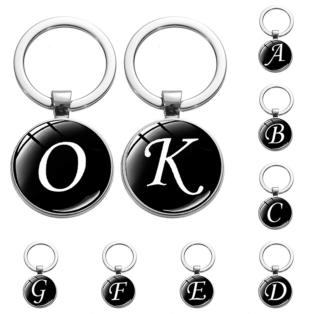 Women Accessories Name In English - A-Z ชื่อเริ่มต้นพวงกุญแจสําหรับชายหญิง 26 ตัวอักษรภาษาอังกฤษแก้วรอบ Charm Key