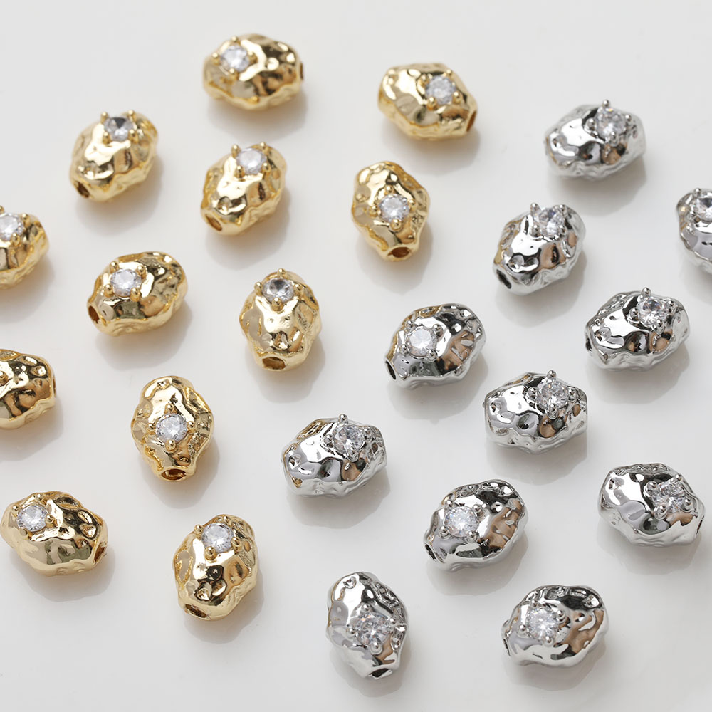 Charm Necklace Dainty - 4ชิ้นลูกปัดทองเหลืองรูปไข่ลูกปัดสเปเซอร์สำหรับทำเครื่องประดับสร้อยข้อมือการค้นพบ DIY อุปกรณ์เสริมชุบทอง14K ขนาด8*10มม.