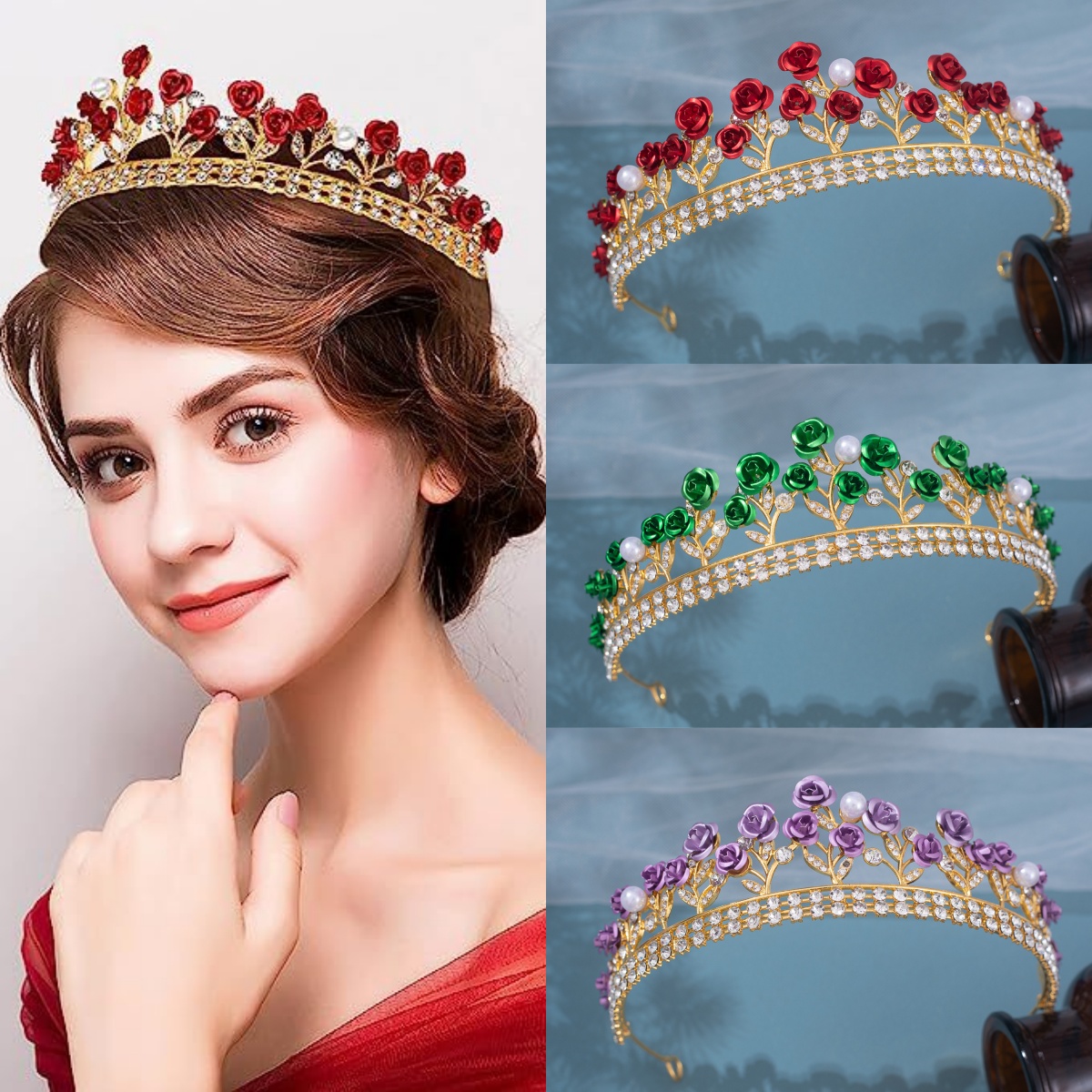 Women'S Accessories And Jewelry - มงกุฎเจ้าสาวเซรามิกสไตล์บาโรก ประดับคริสตัล ไข่มุก และดอกกุหลาบ พร้อมเพชรเทียม สำหรับงานพรอม