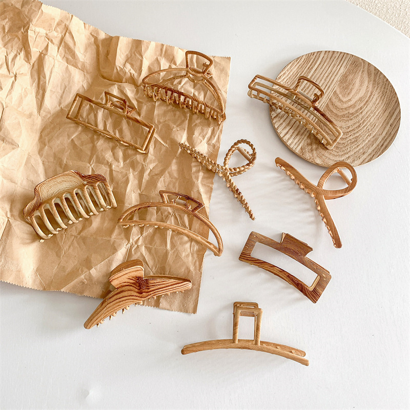 Hair Claw Clip Set - Vintage หลายไม้ Grain ผม Claws สําหรับผู้หญิงไม้ผม