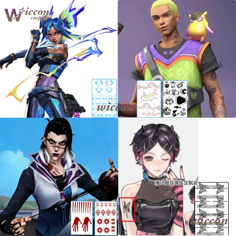 Women Accessories Trending - สติกเกอร์ลายสักเรน่า ปาล์ม แฟด คอสเพลย์ เกมวาโลแรนท์ ดีไซน์นีออน