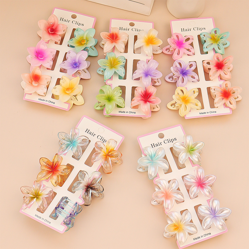 6 ชิ้นแฟชั่นที่มีสีสันดอกไม้ขน - Hair Claw Clip Set บทวิจารณ์และราคา
