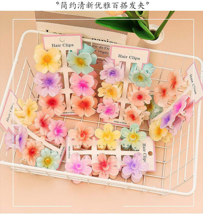 6 ชิ้นแฟชั่นที่มีสีสันดอกไม้ขน - Hair Claw Clip Set บทวิจารณ์และราคา