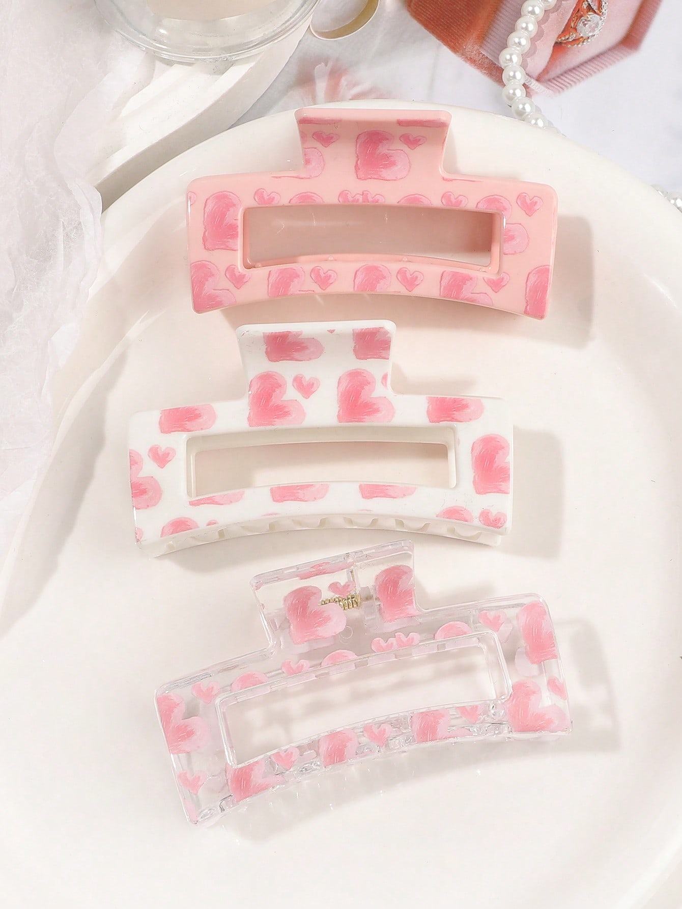 กิ๊บติดผมลายรักสีชมพู 3 ชิ้น ส - Hair Claw Clip Set บทวิจารณ์และราคา