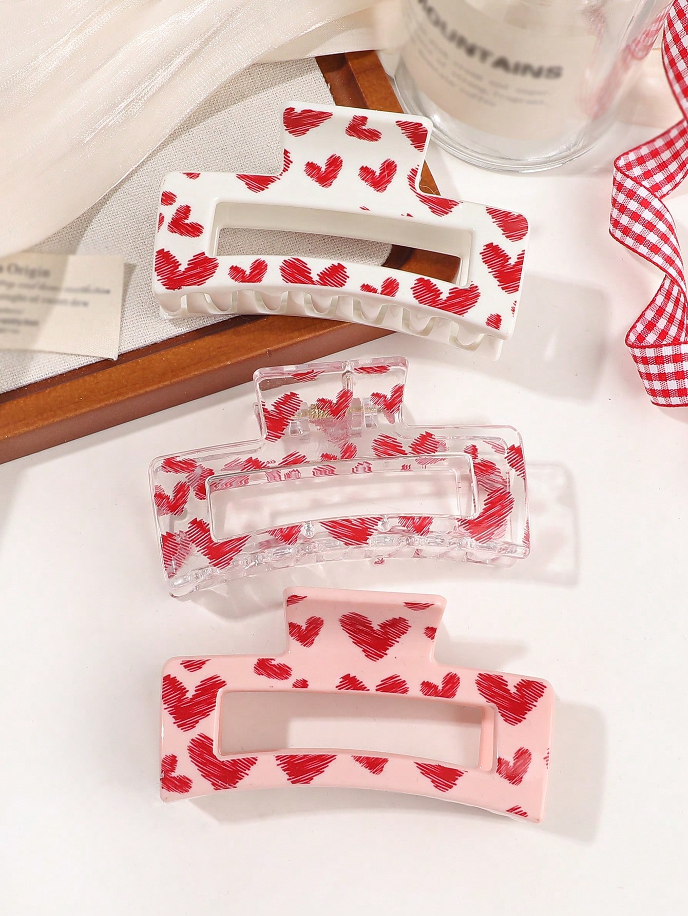 กิ๊บติดผมลายรักสีชมพู 3 ชิ้น ส - Hair Claw Clip Set บทวิจารณ์และราคา